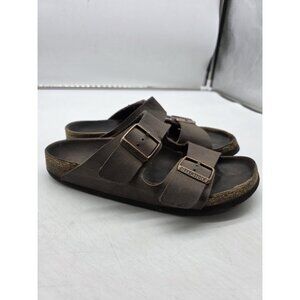 Birkenstock Arizona Shoes Men Size 39 Brown Leather Sandals Slip On Cork Footbed